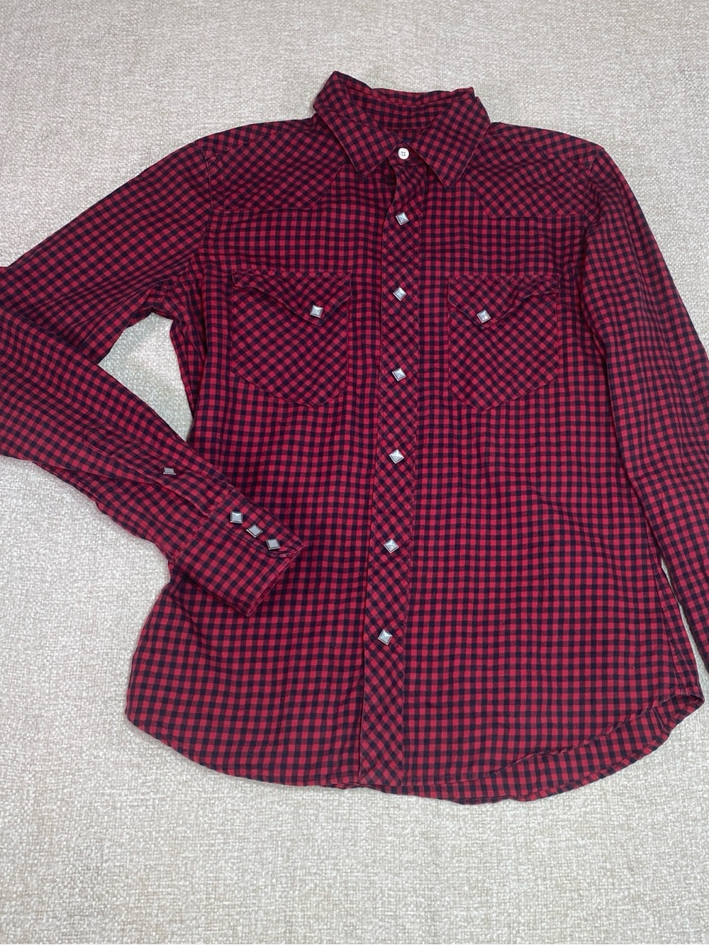 Ralph Lauren Pearl Snap Shirt Gingham Western Plaid Flannel Womens 4 Red Black